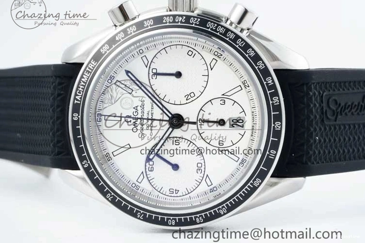 0111 Breathable Speedmaster Racing Master SS HKF Best Edition White Dial on Black Rubber Strap A 7815